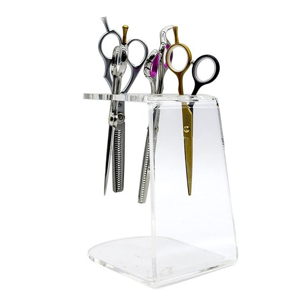 esowemsn 6 Holes Clear Acrylic Scissors Holder Rack Salon Shear Holder Hairdresser Scissor Combs Clips Desktop Organizer Accessories for Barber Shop Office Home