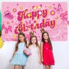 Qpout Preppy Happy Birthday Backdrop Pink Preppy Birthday Banner Hot Pink Birthday Photography Background for Girls Women Preppy Party Decorations Hot Pink Birthday Decorations
