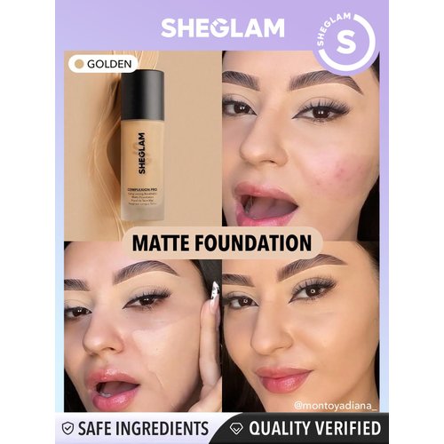 SHEGLAM Full Coverage Foundation Makeup Long Lasting Waterproof Matte Dewy Liquid Foundation - Golden