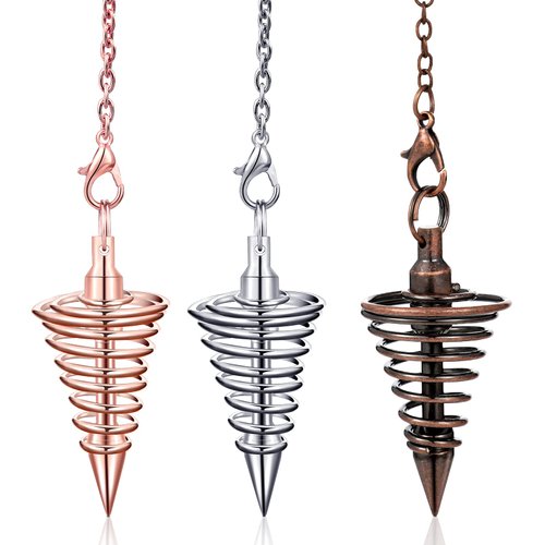 3 Pieces Copper Metal Dowsing Pendulum Divination Dower Reiki Healing Pendulum Chain,Silver Spiral Coil Point Meditation Yoga Balancing Pendant