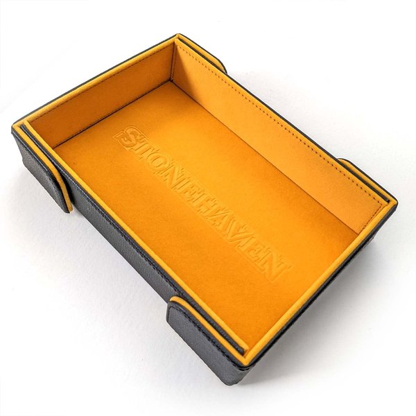 Stonehaven Bright Gold Velvet and PU Leather Foldable Magnetic Dice Tray - for Tabletop Games, Collectibles - Gold Velvet, PU Leather, Magnets
