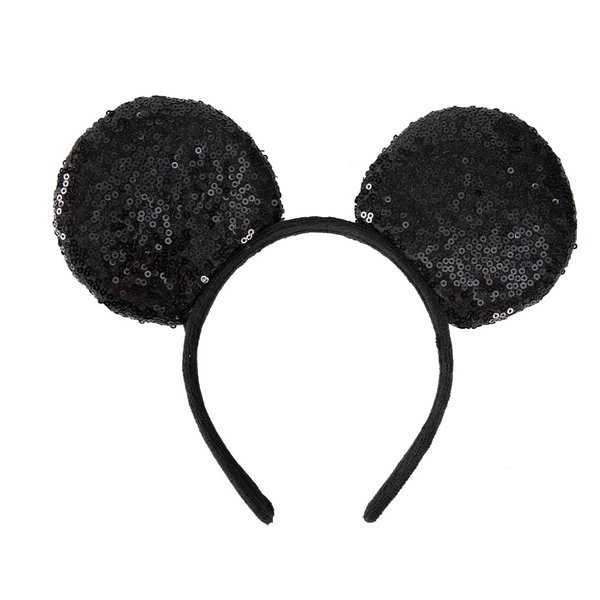JIAHANG Classical Black Mic Mouse Ears Headband with Sequins, Festival Party Decoration Groom ears Headband, Costume Headwear Hair Accessories for Unisex Adult Kids (3D-black ear)