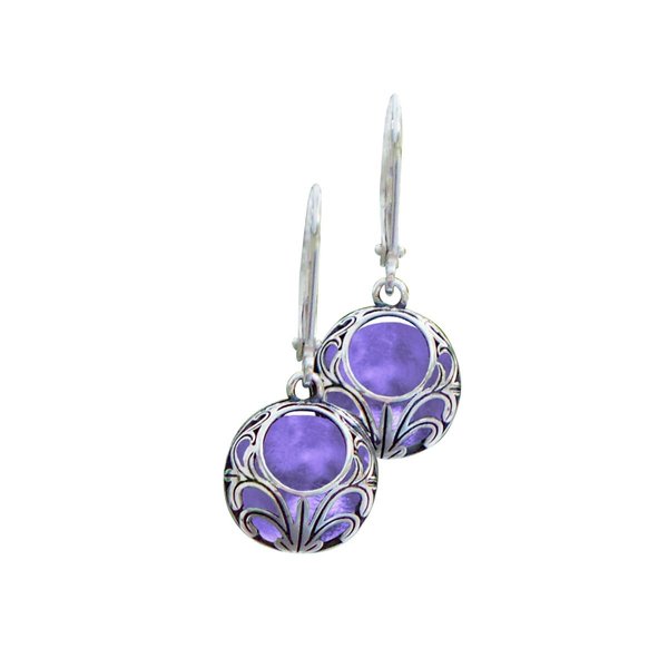 Recycled Early 1900's Purple Medicine Bottle Silver Vintage Lace Lever Back Earrings