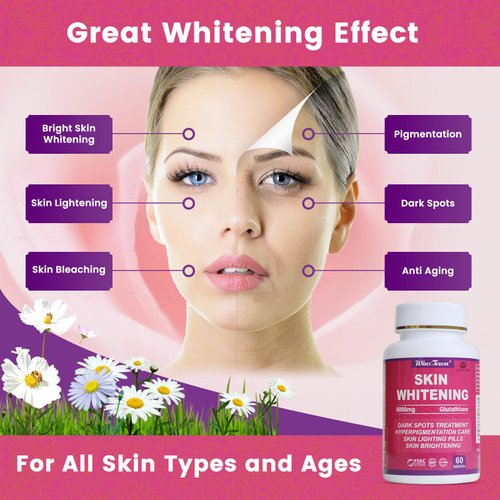 AIHIYO Skin Whitening Pill, 8000mg Glutathione Supplement, Dark Spots, Melasma & Acne Scar Remover, 60 Tablets