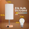 Yarra-Decor Bedside Table Lamp with USB Port - Touch Control for Bedroom Wood 3 Way Dimmable Nightstand Lamp with Round Flaxen Fabric Shade for Living Room, Dorm, Home Office (LED Bulb Included)