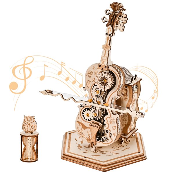 Wooderma 3D Wooden Puzzles for Adults, Wooden Music Box Puzzles, Cello Model Kit, DIY Wood Model Kits, Birthday Present for Adult and 16+ Teens
