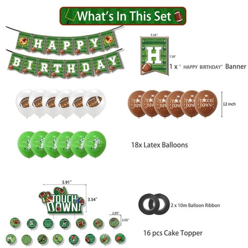 Football Themed Birthday Banner Sports Party Decorations Cake Toppers Hanging Streamers Set