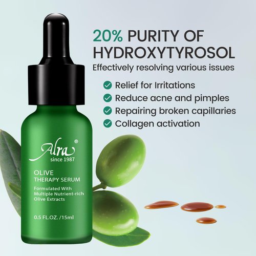 Alra Olive Therapy Serum for Face, Acne Treatment for Face with 22% Olive Extracts, Face Serum Reduces Redness & Anti-Acne, Skincare Gifts for Women/Men in Oily & Acne-Prone Skin, 0.5 fl oz/15ml