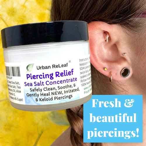 Urban ReLeaf SET of 2 Piercing Relief Sea Salt Concentrate. Aftercare Clean, Soak, Gently Heal New Fresh & Keloid Bump Piercings. Tea Tree, Non-iodized Sea Salt. Makes 90 cups!
