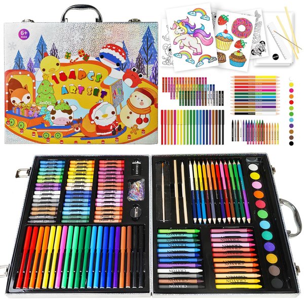 Cokiki Art Supplies, 184-Piece Drawing Art Set, Easter Gift Art Kit Case with Colored Pencils,Crayons,Oil Pastels,Watercolor Paint Set,Creative Gift for Kids 6-12,Teens,Adults Artist Beginners