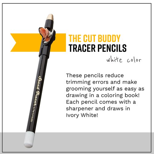 The Cut Buddy White Speed Tracer Barber Pencil 4 Pack | Outline Beard Before Trimming | Beard Pencil + Sharpener | For Shaping Tools, Guides, Hair Trimmer, Shaver