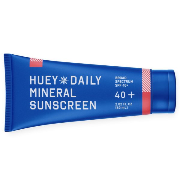 HUEY Daily Mineral Face Sunscreen Lotion & Moisturizer for all Skin Tones, SPF 40 With Zinc Oxide, Travel Size, Facial Sun Block Protection, Age Prevention, Unscented, for Sensitive Skin 2.02 oz