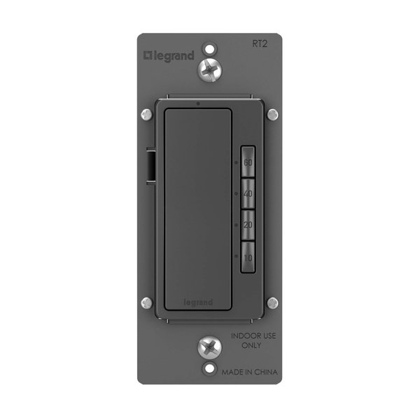 Legrand Radiant RT2BK Digital Countdown Timer with Locator Light and Time Indicator, 60, 40, 20 and 10 Minute Settings, Black (1 Count)