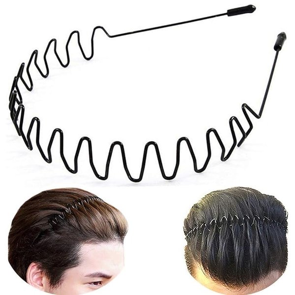 Hairvana 1PC Metal Hair Band for Men Man Headband Mens Hair Bands Unisex Fashion Headbands Sports Hairband Head Band Hair Hoop for Women With Non Slip Wavy Spring Teeth, Black