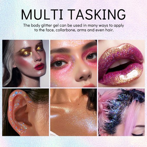 KYDA Roll-on Body Glitter Stick, Chunky Glitter Gel for Face Body Hair, Sparkling Mermaid Chameleon Sequins Paint Jelly, Multiuse Makeup Glitter Gel, Multicolor 01