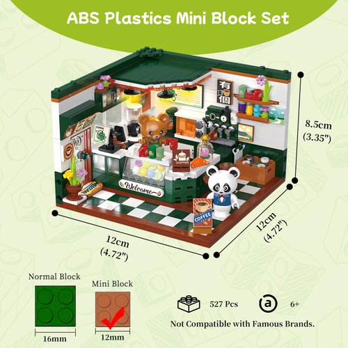 Hallisun Friends House Building Block Set, Bear Cafe Shop Business City View Small Brick Model, Mini Construction Toy, Hobbies Christmas Birthday Gift for Teens Children Kids Boys Girls 6+, 527pcs