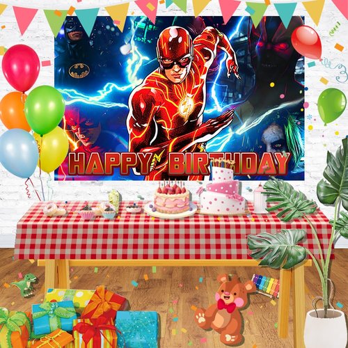 Red The Flash Backdrop for Birthday Party Decorations Superhero Background for Baby Shower Party Cake Table Decorations Supplies Superhero The Flash Theme Banner 5x3ft