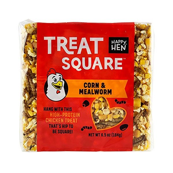 Happy Hen Treats 6.5 Oz. Square, Mealworm And Corn, 4.25" By 4.25" By 1.25"