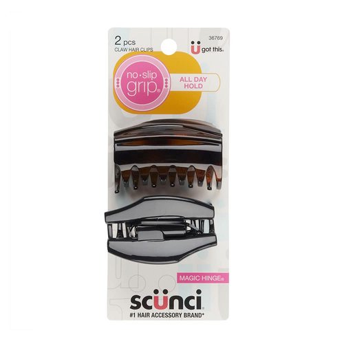 Scunci by Conair No-Slip Grip All Day Hold, Magic Hinge, Claw Hair Clip, Brown and Black, Packaging May Vary (Pack of 2)
