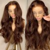 Silky Longess Body Wave Lace Front Wigs Human Hair Pre Plucked, 13x4 Chocolate Brown Human Hair Wigs for Black Women HD Transparent Auburn Wigs Reddish Brown Wigs with Baby Hair 180 Density 18 Inch