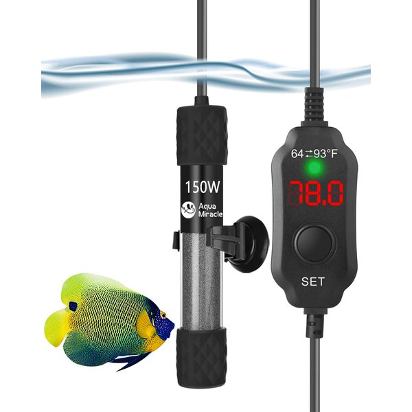 AquaMiracle Adjustable 150W Aquarium Heater Submersible Fish Tank Heater Super Short Aquarium Heater with LED Digital Display Thermostat, for Tanks 15-30 Gallons