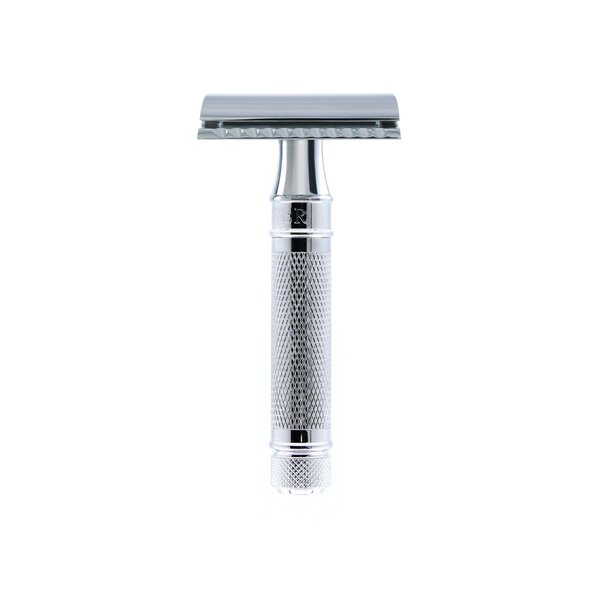Edwin Jagger DES89KNBLAMZ Short Handle Reusable Classic Double Edge Safety Razor for Men (Knurled)