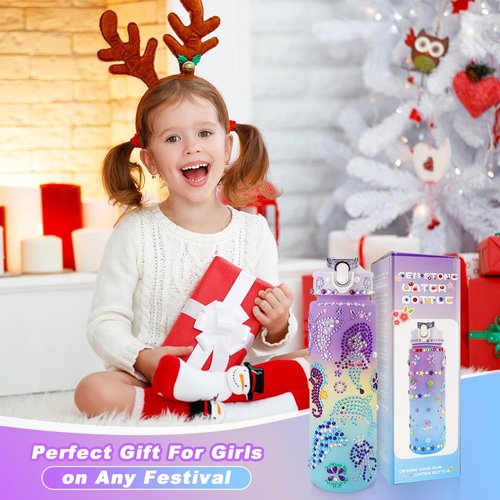 Decorate Your Own Water Bottle Kits for Girls, Gifts Girls Ages 8-12, Fun Art Kits with Glitter Gems Stickers, Arts and Crafts for Kids 4-6, DIY Water Bottle for Girls School Birthday Christmas Gifts