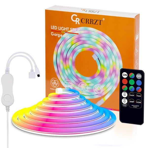 CRRZT Neon Strip Light - 16.4ft RGB LED Neon Rope Light, DIY Decor for Living/Gaming Room & Outdoor Walls