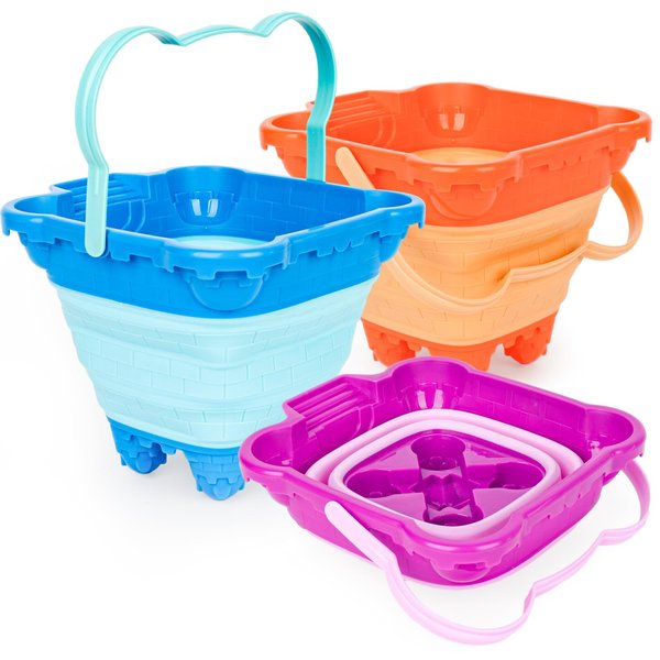 FUTUREPLUSX 3PCS Collapsible Sand Bucket, Foldable Castle Pails Buckets, Sand Castle Building Kit, Sand Castle Molds Beach Toys, Camping Gear, Travel Sand Toys, Sandbox Toys for Toddlers Kids
