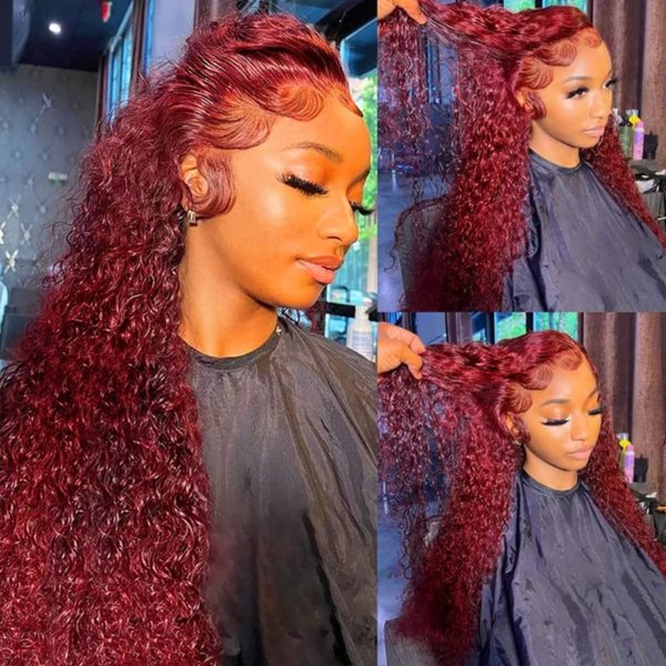MISSJAY Burgundy 13x4 HD Lace Front Wigs Human Hair 99J Deep Wave Human Hair Wigs for Black Women Curly Wigs Pre Plucked with Baby Hair 180 Density (18 Inch)