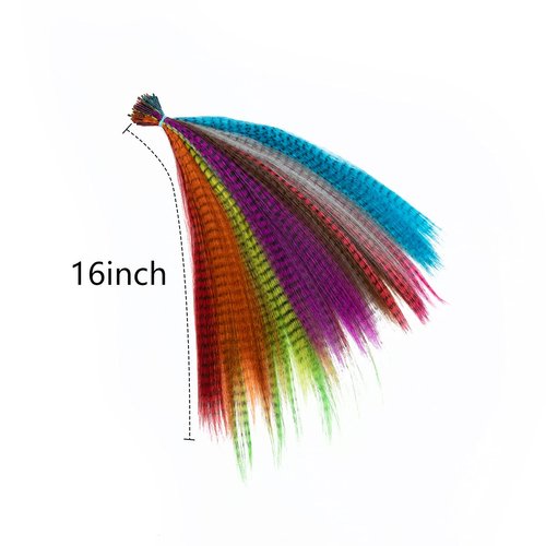 SARLA Syntheic Feather Hair Extensions 100 Pcs Colored Hair Piece for Girl Women 10 Mixed Colors 16 Inch