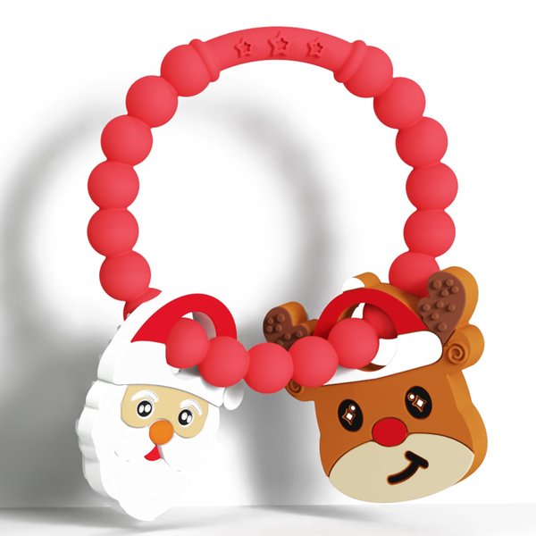 Christmas Baby Teething Ring Toys – Santa Claus & Reindeer Teethers for Newborns, Infants & Toddlers – Sensory Chew Bracelet for Teething Relief – Perfect Baby’s First Christmas Basket Stuffers