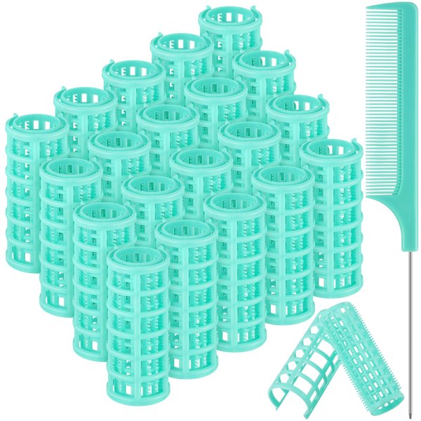 Syhood Hair Roller, 20 Pieces 0.98 Inch/ 2.5 cm Plastic Hair Rollers with Rat Tail Comb for Short Hair Long Hair Hairdressing Styling Tools, Light Green