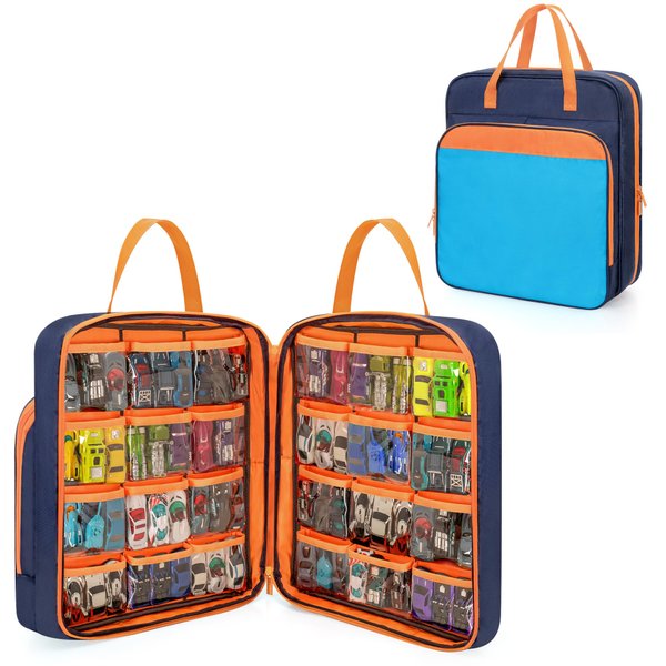 CURMIO Toy Cars Carrying Case Compatible with Hot Wheels Up to 99pcs, Portable Car Toy Storage Organizer Bag for 1/64 Scale Toy Cars, Matchbox Cars, Dolls, Mini Toys, Bag Only