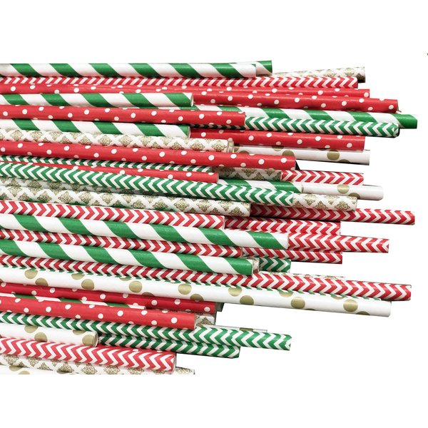 Pack of 150 Christmas Paper Straws in Red, Green and Gold. Holiday Straws, Vintage Party Supplies, Santa Red & Emerald Elf Green Straws