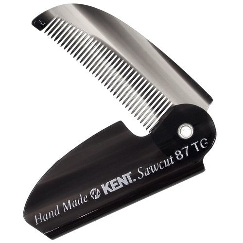 Kent 87T Graphite Handmade Folding Pocket Comb for Men, Fine Tooth Hair Comb Straightener for Everyday Grooming Styling Hair, Beard or Mustache, Saw Cut Hand Polished, Made in England (3 Pack)