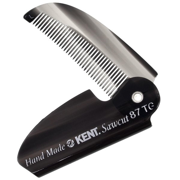 Kent 87T Graphite Handmade Folding Pocket Comb for Men, Fine Tooth Hair Comb Straightener for Everyday Grooming Styling Hair, Beard or Mustache, Saw Cut Hand Polished, Made in England (3 Pack)