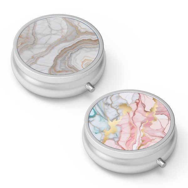 Pill Box 3 Compartment Medicine Pill Case,Portable Pill Box for Pocket or Purse Pill Box Decorative Metal Medicine Vitamin Organizer Unique Gift(2PCS)