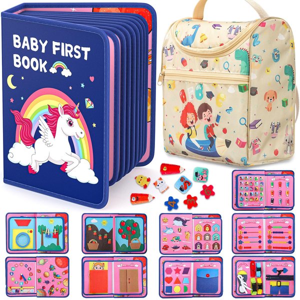 Fedonak 20 in 1 Montessori-Toys Busy Board for Toddlers 1-3, Busy Book for 1 2 3 Year Old Boy Girls Birthday Gift, Preschool Learning Activities Toy, Educational Sensory Toys for Kids Ages 2-4