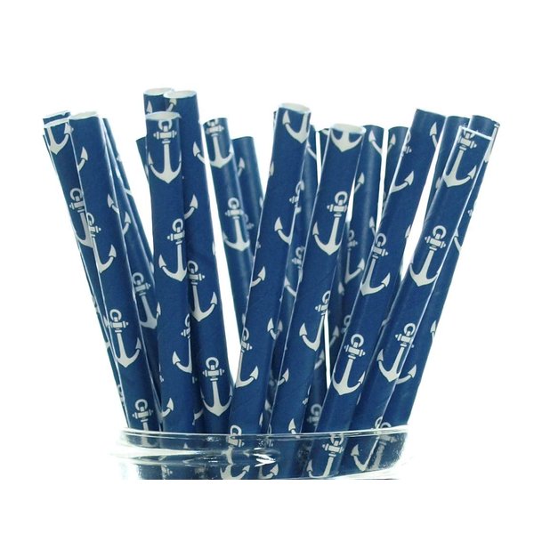 Anchor Sailing Straws (25 Pack) - Navy Blue Sea Anchors Paper Straws, Sailor & Nautical Party Supplies, Ahoy Matey Drinking Straws