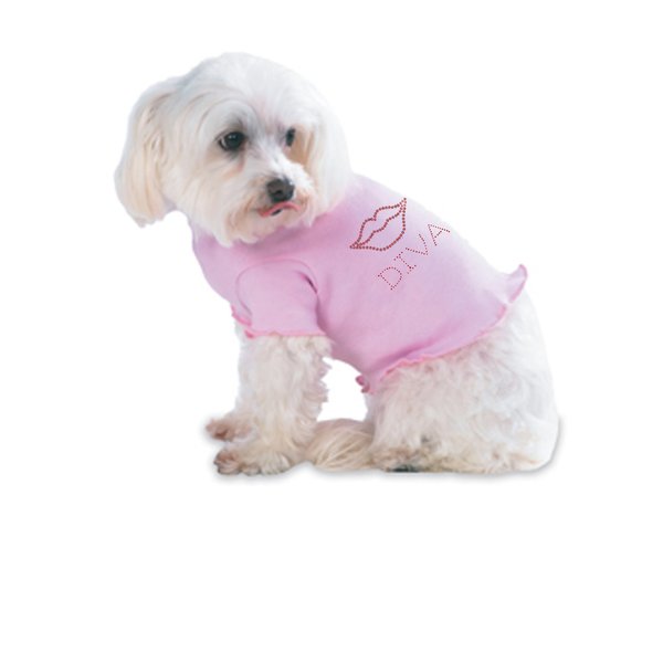Custom Dog Tshirts Rhinestone Lips Dogs Light Pink Dog Clothing