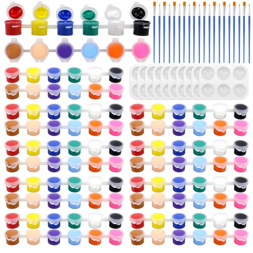 10 Pack Mini Acrylic Paint Set, 150PCS Acrylic Paint Strips for Kids Adults Art & Craft Painting, 12 Colors Washable Acrylic Paint Set Bulk for Home Classroom Birthday DIY Favors with Palettes and Brushes (3ML)