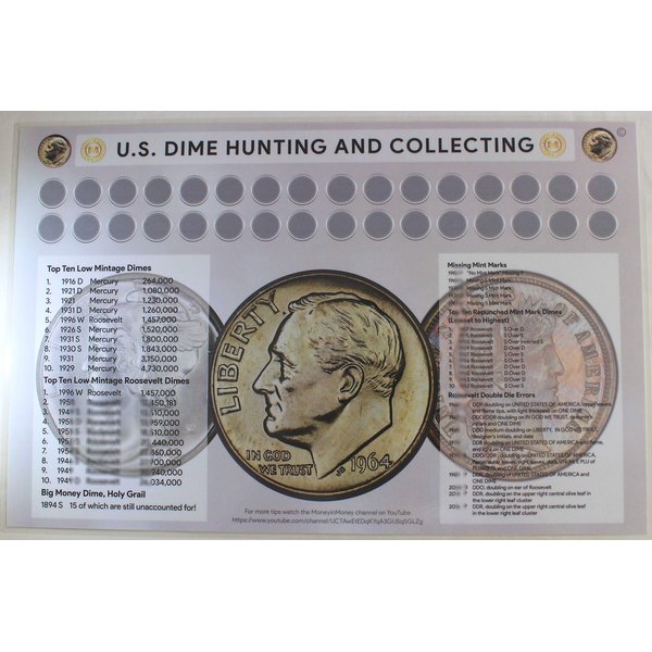 U.S Dime Hunting and Collecting 11" x 17" Coin Roll Sorting Laminated Mat