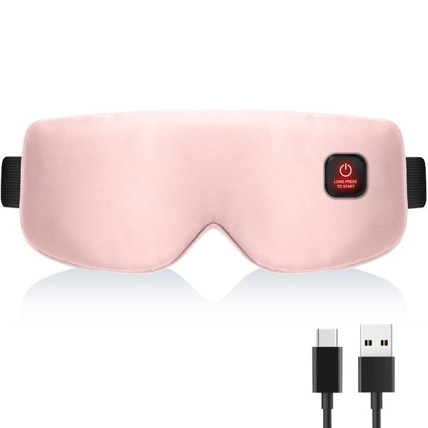 Heated Eye Mask Cordless for Dry Eyes, USB Eyes Heating Pad, Rechargeable, Real Silk, Sleep Mask for Men Women, Warm Eye Compress for Relief Stye, Blepharitis, Chalazion Pink