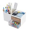 LETURE Office Desk Organizer with drawer, Office Supplies and Desk Accessories, Business Card/Pen/Pencil/Mobile Phone/Stationery Holder Storage Box (White)