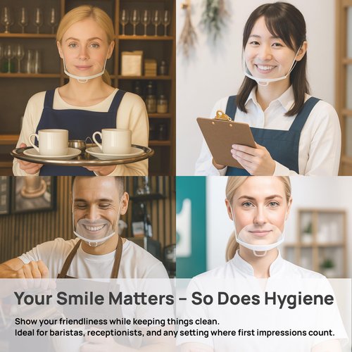 [Set of 20] Transparent Mouth Shield Chin Mask Set - Reusable, Anti-Fog, Sanitary Face Shield for Restaurants, Cafes, and Food Preparation