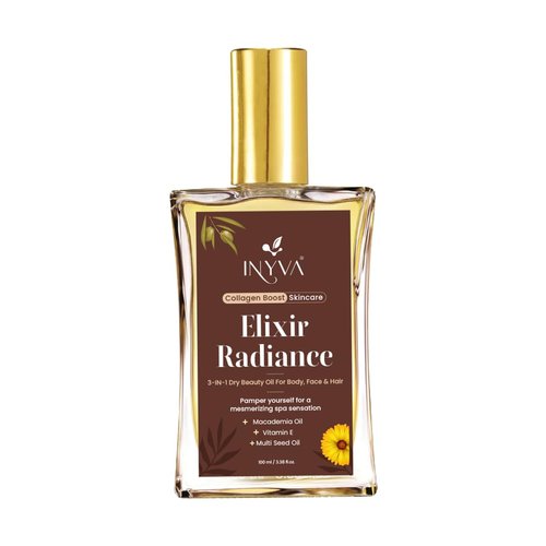 INYVA Elixir Radiance 3-in-1 Luxurious Dry Beauty Oil | Nourishing Vitamin E & Macadamia Oil | Versatile Oil for Body, Face & Hair | Hydrating, Non Greasy & Lightweight | Radiant Glow - 3.38 Oz