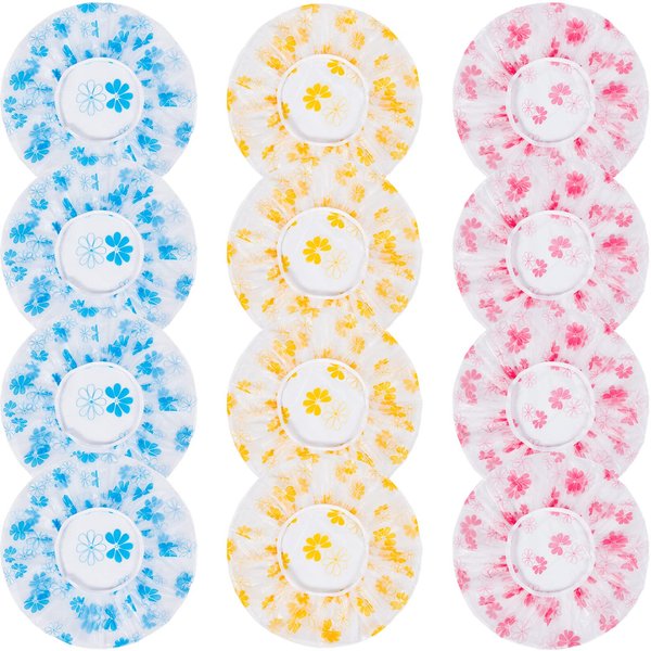 Jumperlay 12 Pack Reusable Shower Cap for All Hair Lengths, Waterproof Bath Cap with Elastic Band for Kids, Women and Men (B)