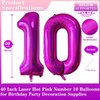 Laser Hot Pink Number 10 Balloons, 40 Inch Giant Pink Number Balloons Nylon Helium Hot Pink Number 10 Balloons for 10th Birthday Party Supplies Anniversary Event Celebration Decorations