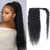 seelaak Kinky Curly Human Hair Ponytail Extension with Wrap Around True Length 10A Brazilian Ponytail Human Hair 3C Afro Curly Ponytail Clip in Human Hair Extensions Long Curly Wavy Ponytail 24 Inch